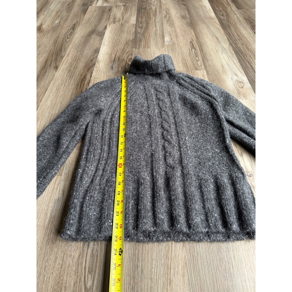 Lole Womens Gray Mohair Blend Cable Knit Turtleneck Sweater Wood Button Cuffs M - Picture 8 of 9
